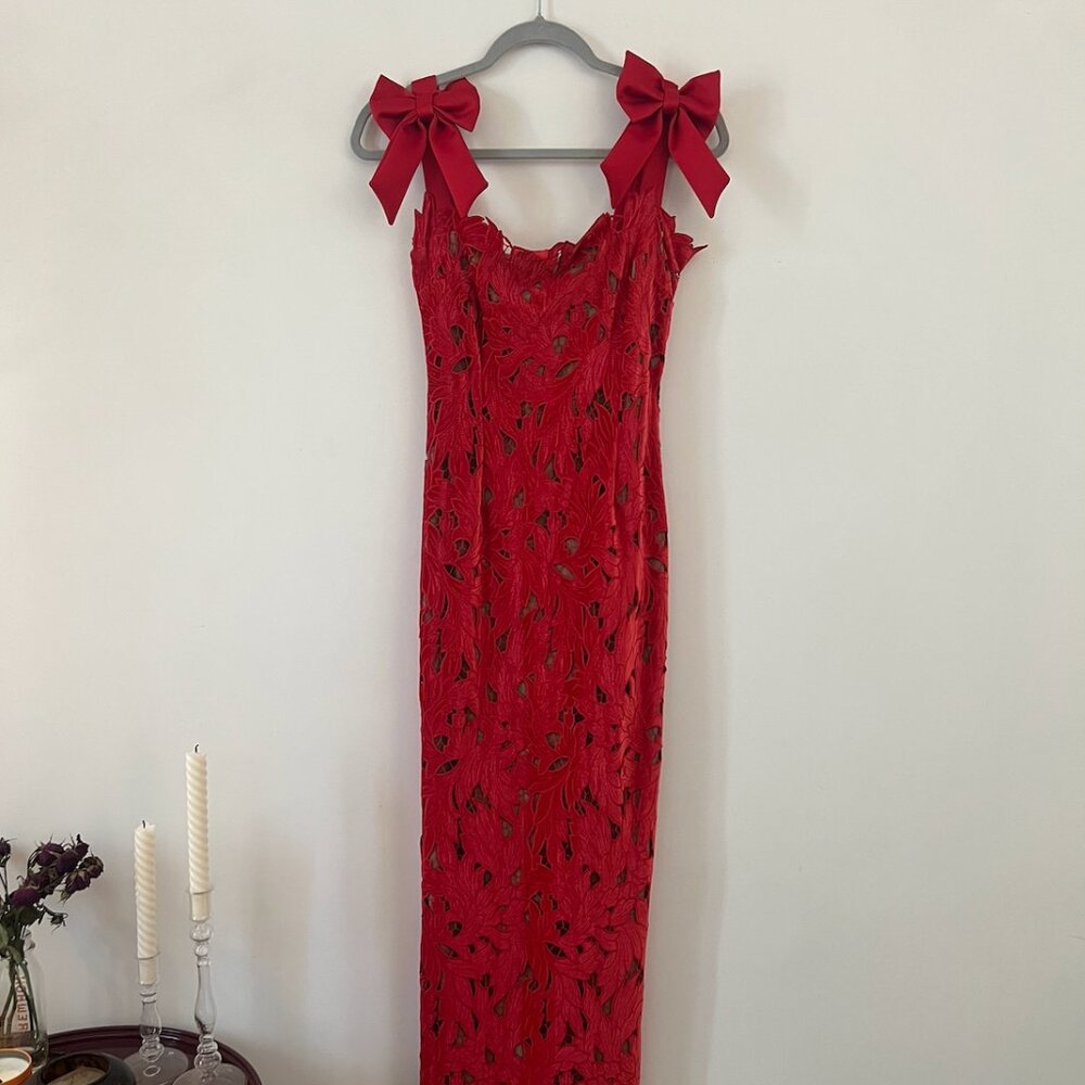 House of CB - holly red velvet lace maxi dress